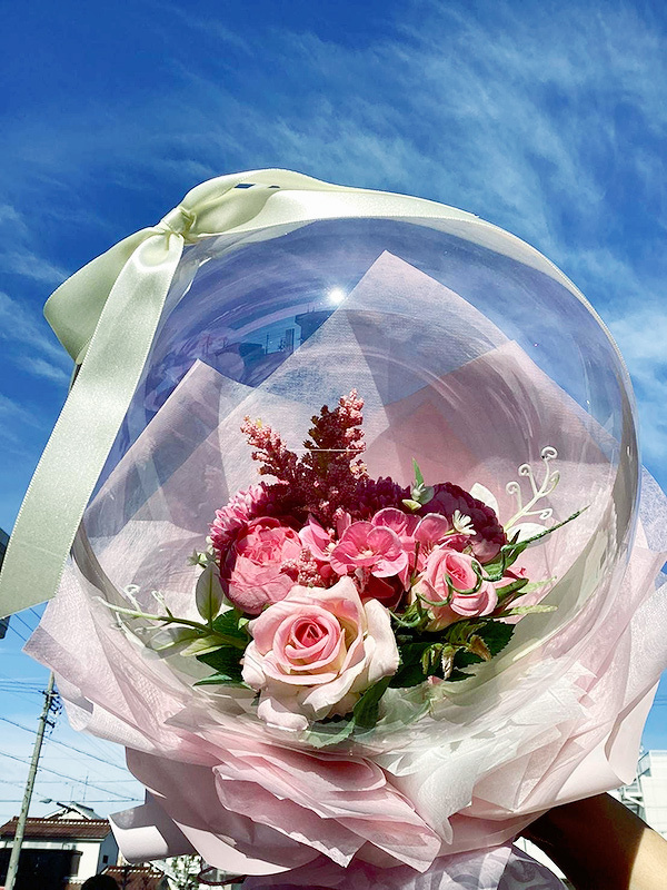 クリアフラワーバルーンブーケ〈濃ピンク〉