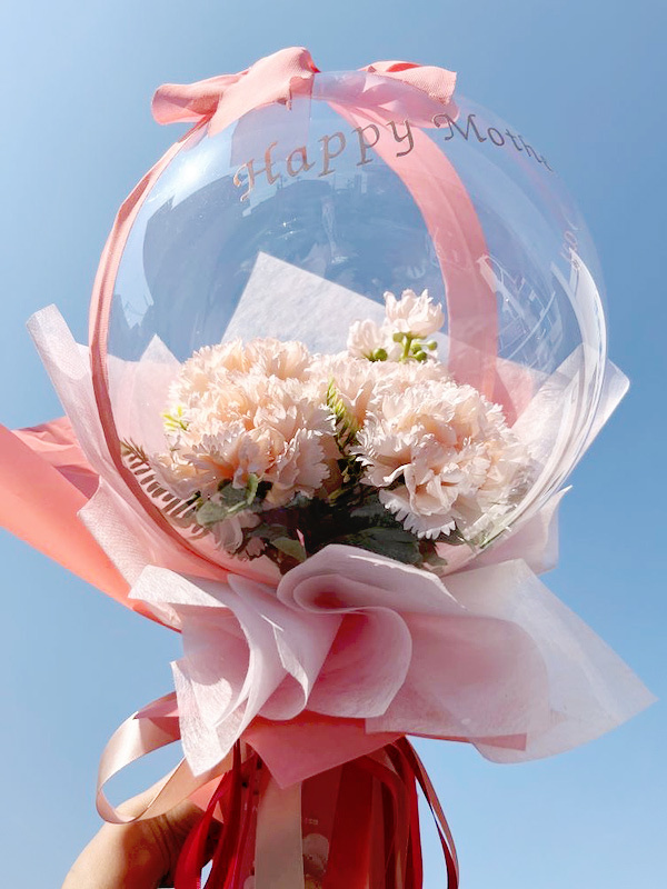 母の日に　カーネーションスタンド5輪（ピーチ）